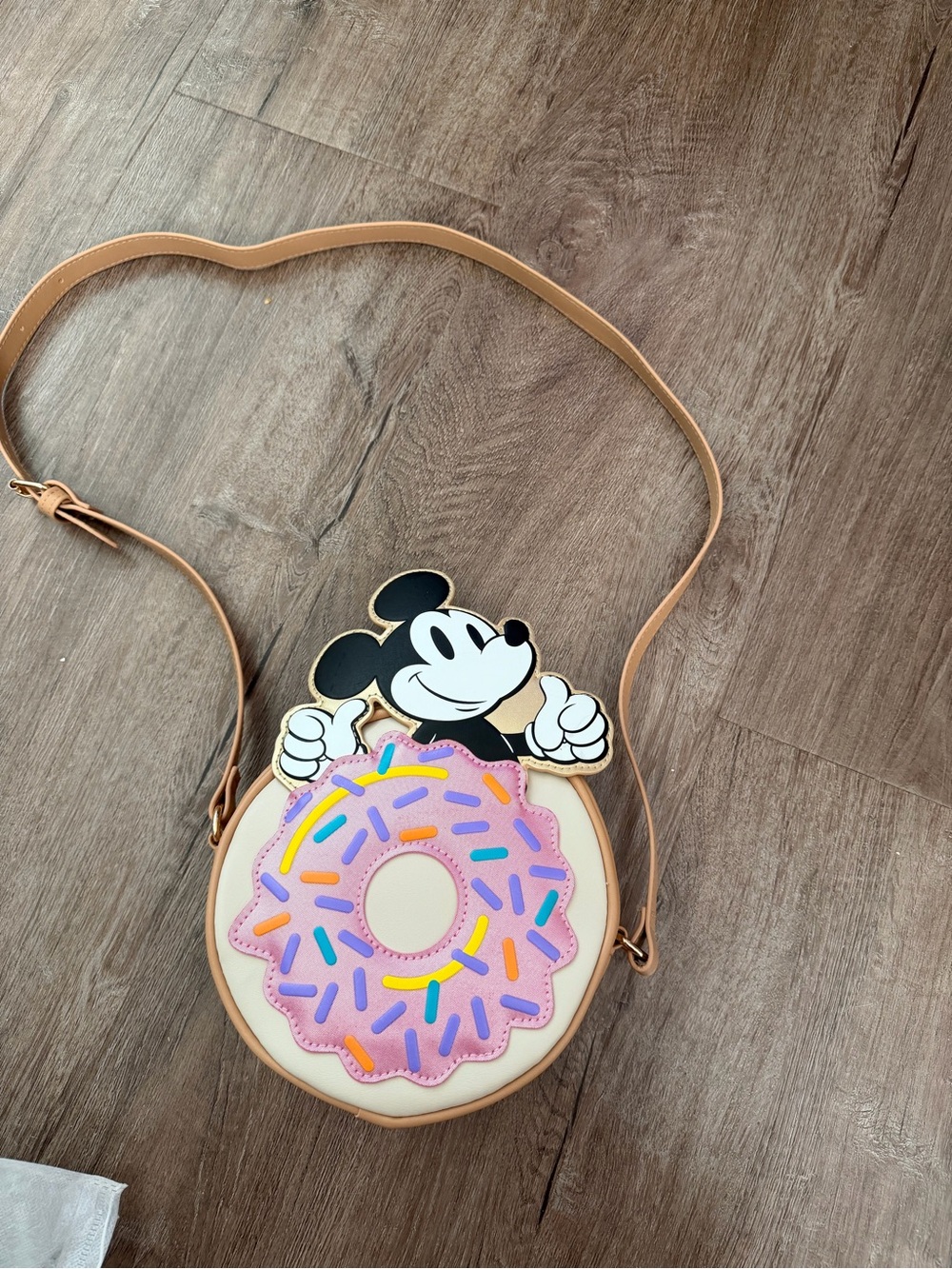 Disney NWOT Mickey Mouse Donut Crossbody Bag - Pink & Tan